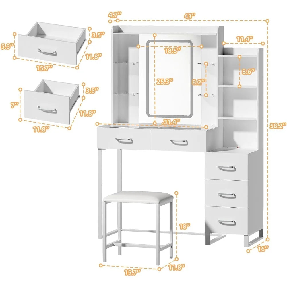 43" Glass Top Vanity w/LED Mirror