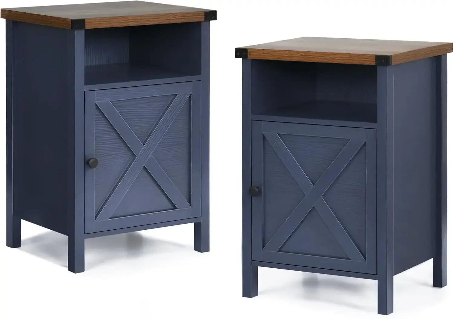 Set of 2 Nightstands with Barn Door