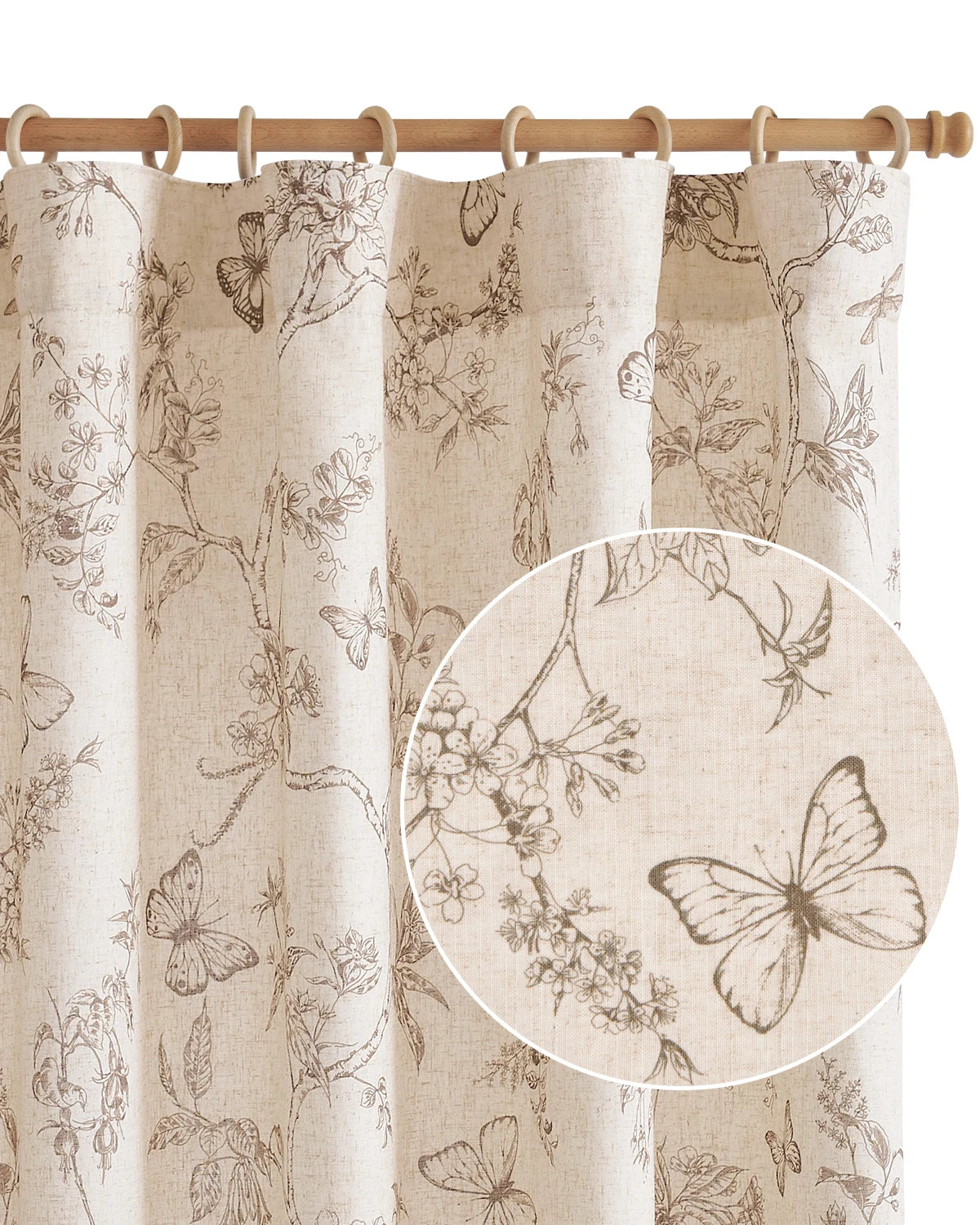 Linen Floral Curtain  2 Pc