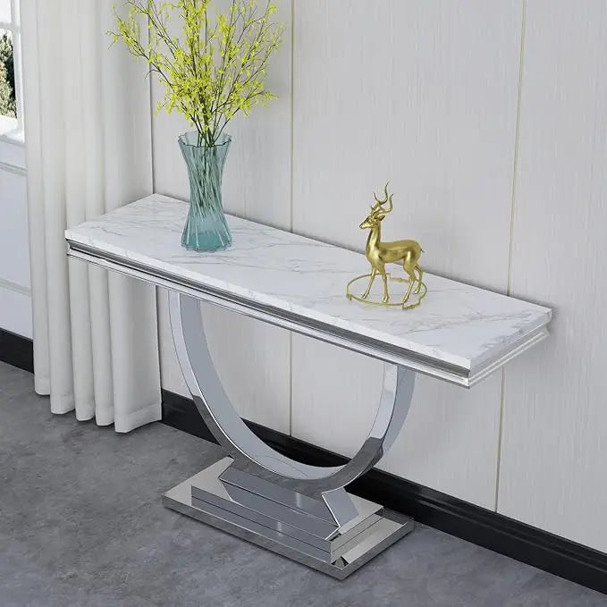 Table with Silver Mirrored Finish U-Shape