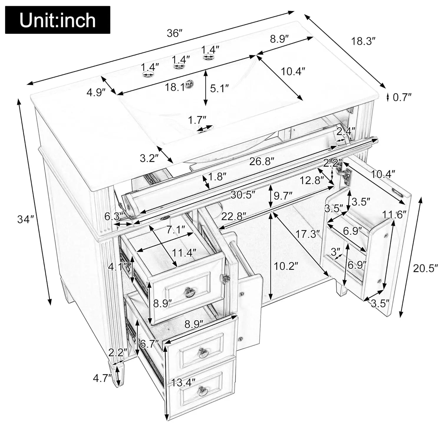 36" Bathroom Vanity with Sink