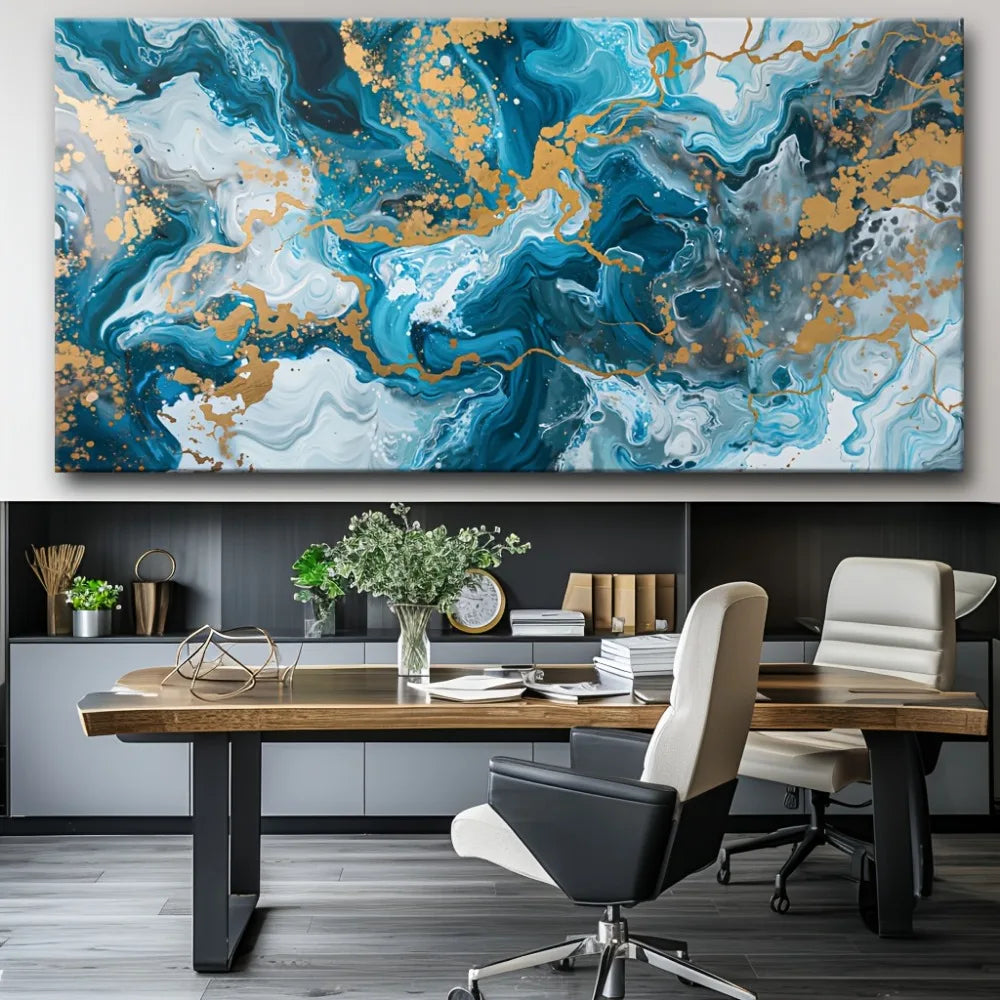 Blue abstract art canvas painting,
