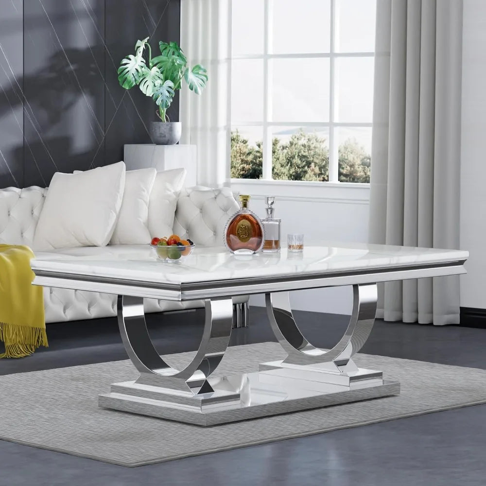 Table with Silver Mirrored Finish U-Shape