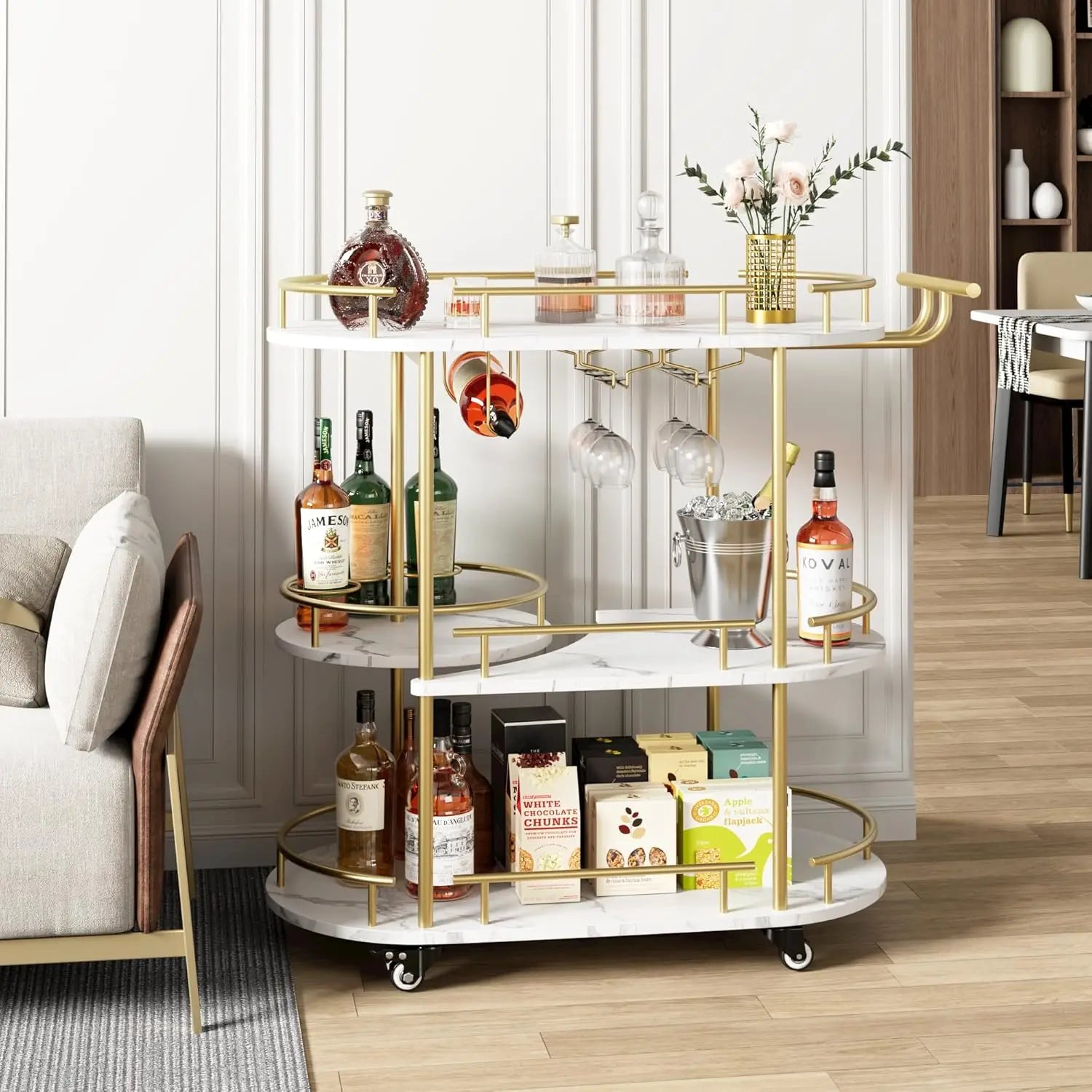 Bar Cart w/4-Tiers Storage Shelves
