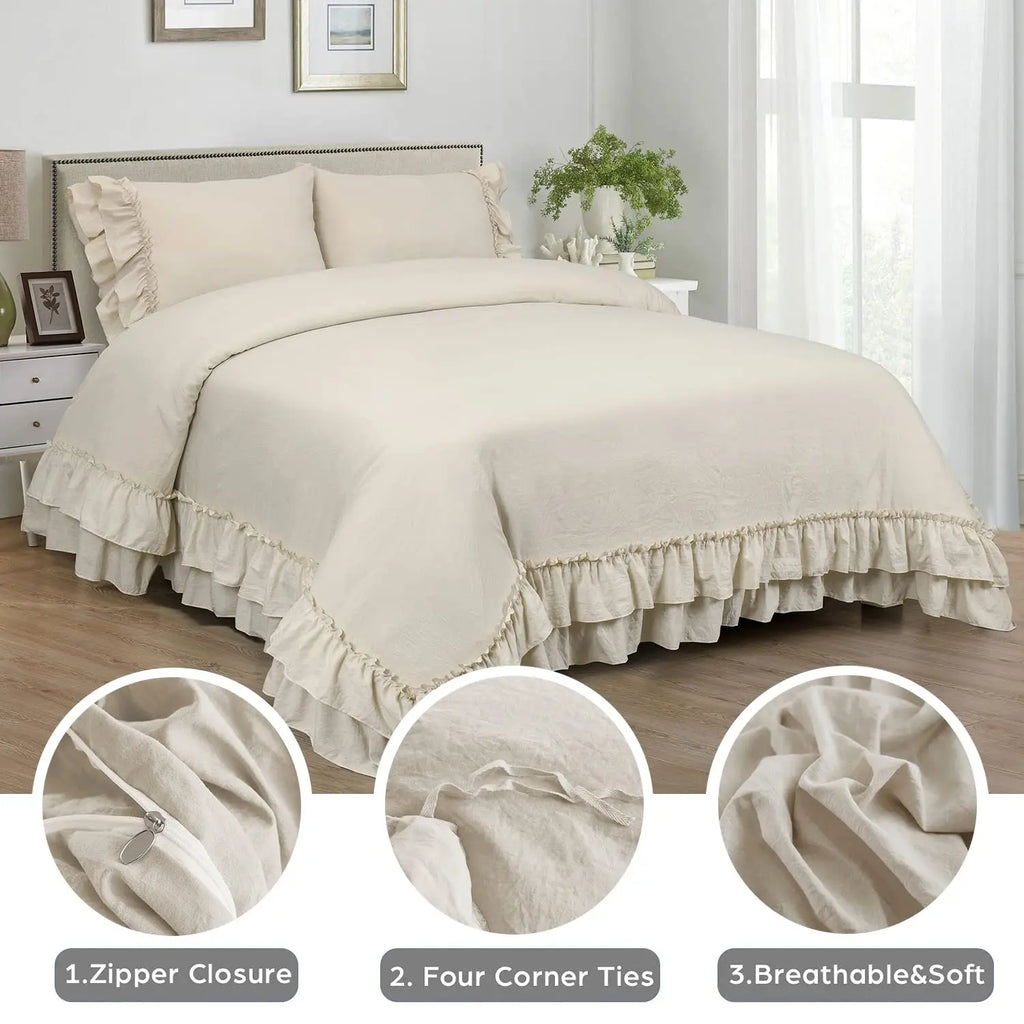 3 Piece Ruffled Duvet Cover Set