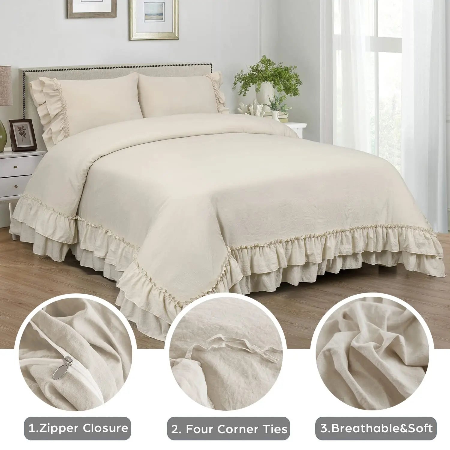 3 Piece Ruffled Duvet Cover Set