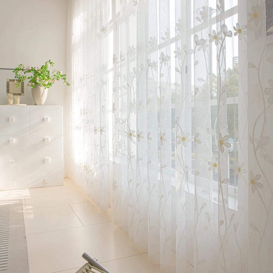 2PC Embroider Flower Curtains