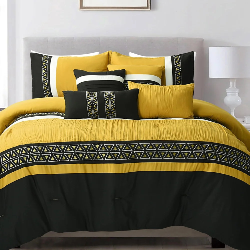 7 Pc Embroidered Queen Bedding Set