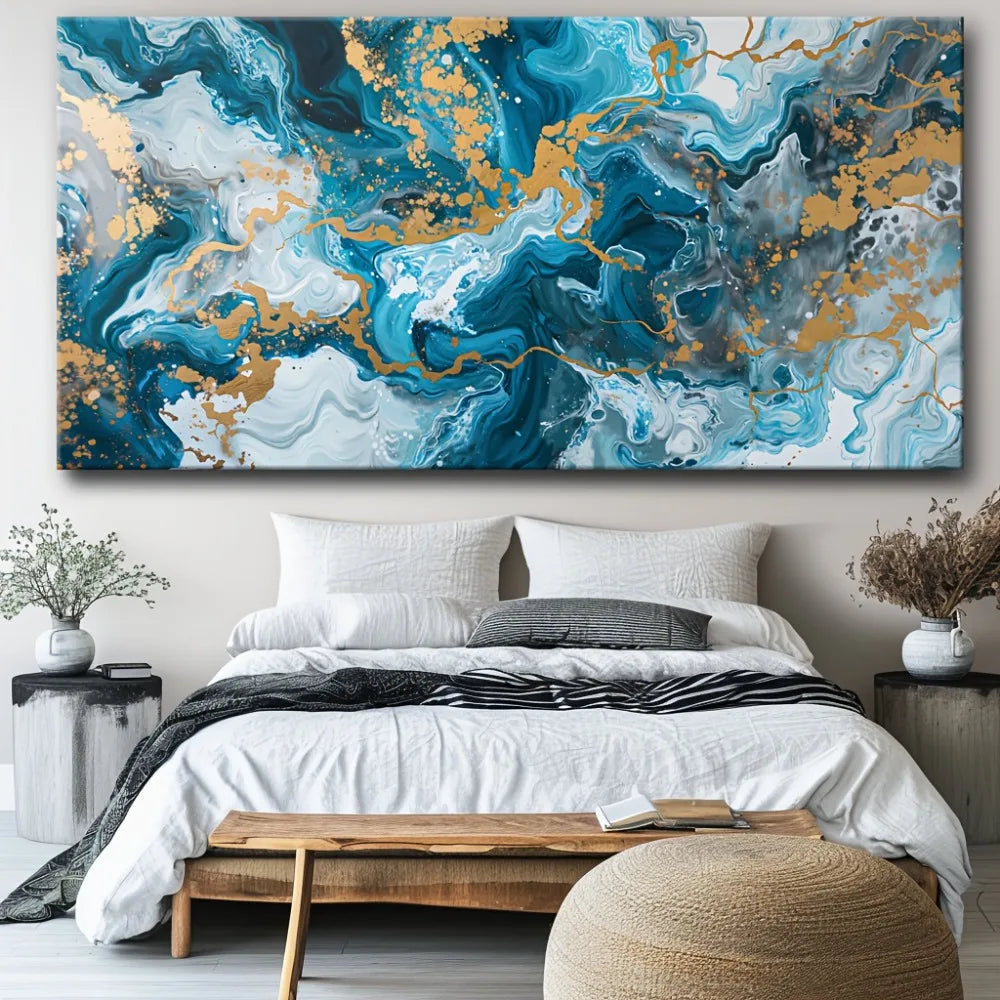 Blue abstract art canvas painting,