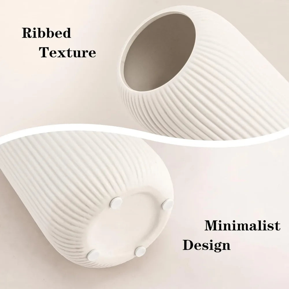 White Ceramic Vase, Rib Texture