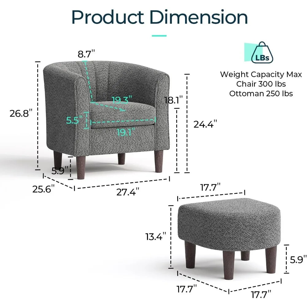 Chenille Barrel Chair w/Foot Rest