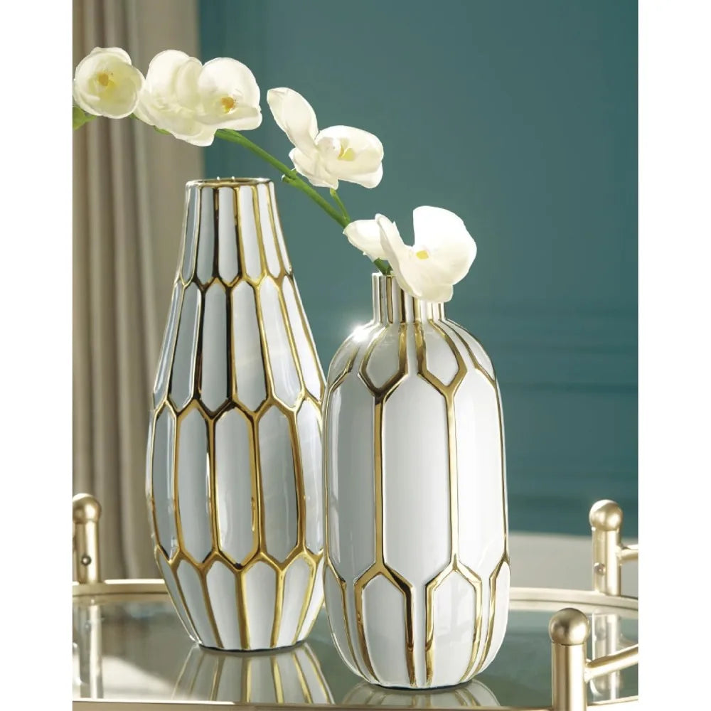 White Gold Honeycomb Vase Set