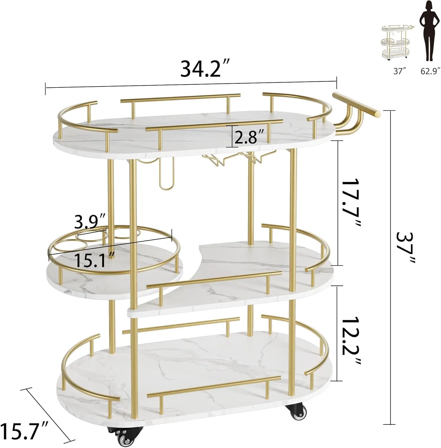 Bar Cart w/4-Tiers Storage Shelves