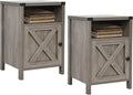 Set of 2 Nightstands with Barn Door