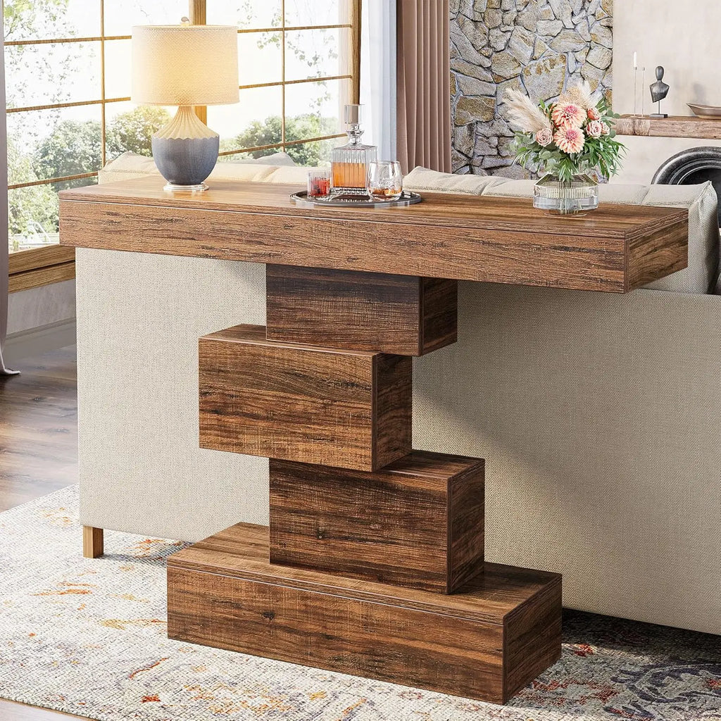 Wood Sofa Table Behind Couch