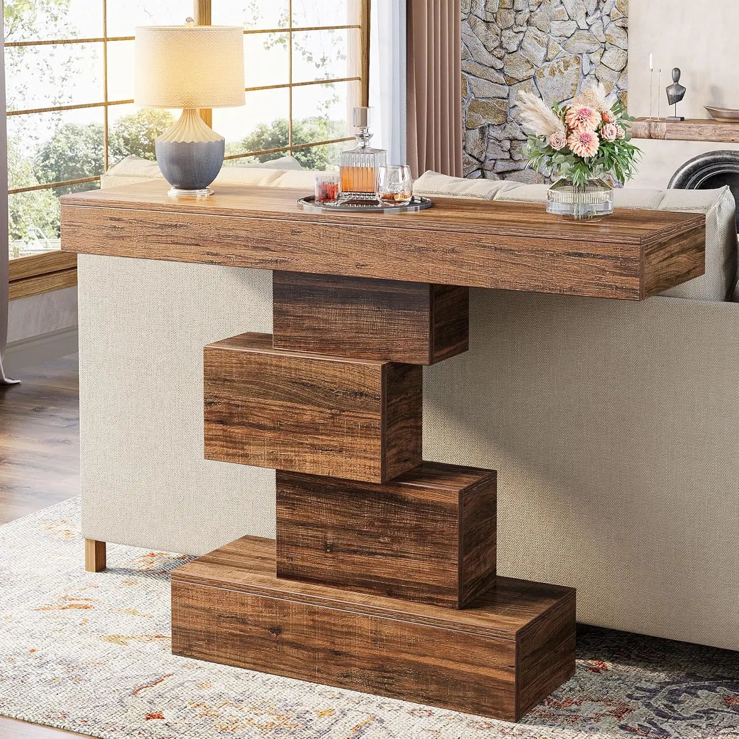 Wood Sofa Table Behind Couch