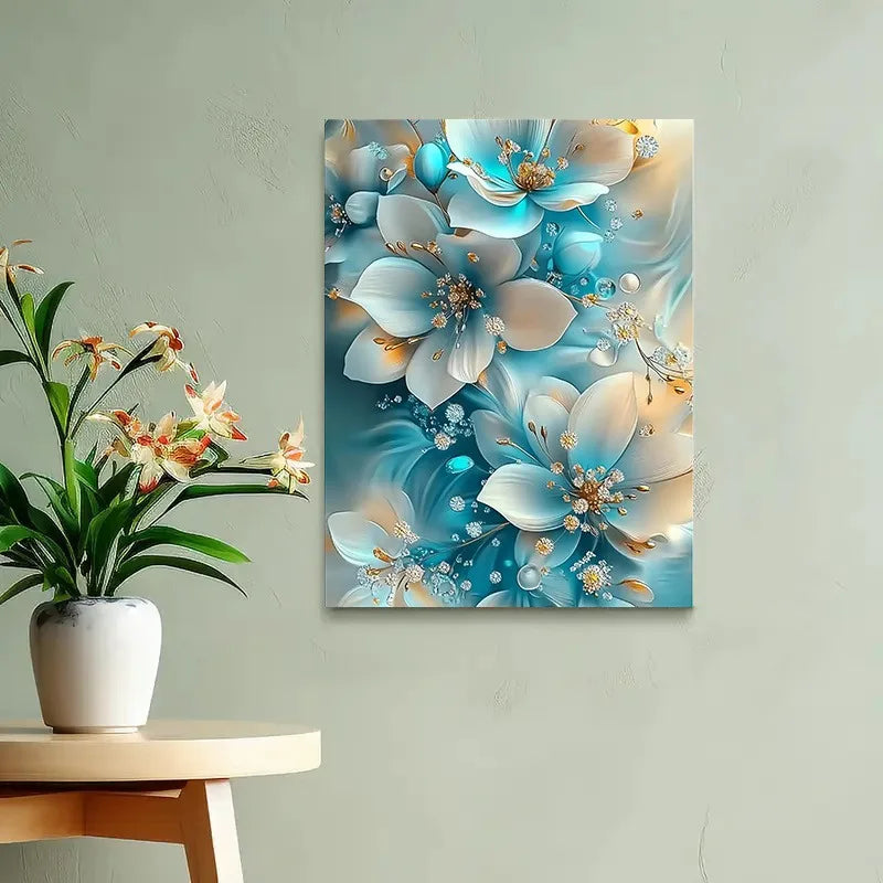 Oil Painting Serene Blue and White Flowers