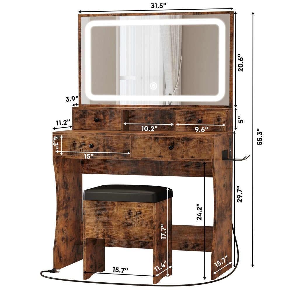 Vanity Desk with LED Lighted Mirror