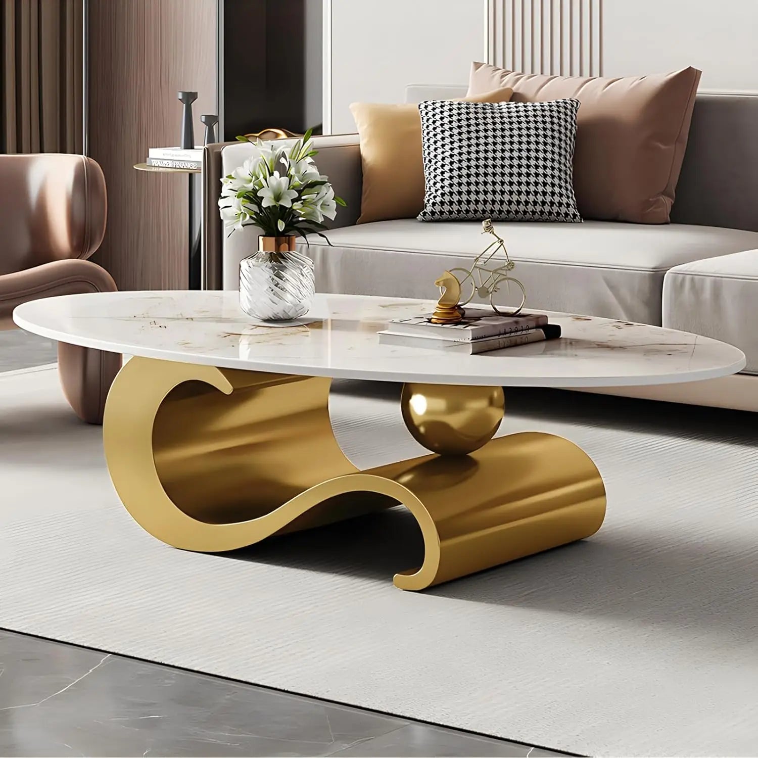 Marble Coffee Table w/Gold Base
