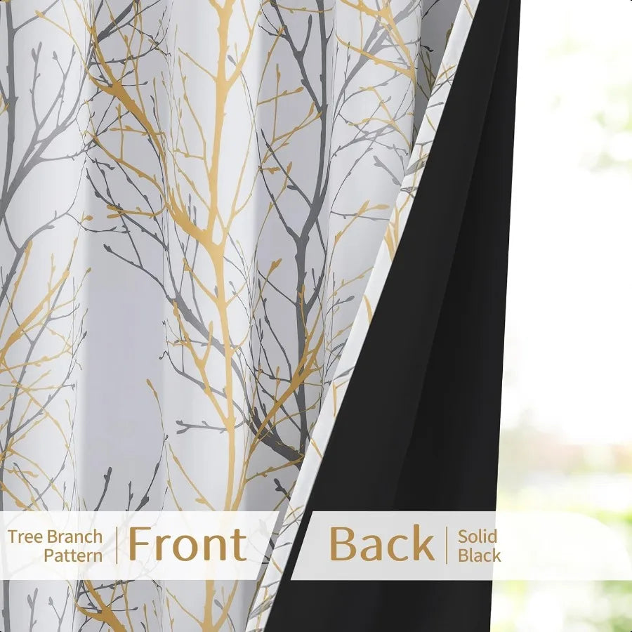 Blackout Yellow on White Tree Curtains