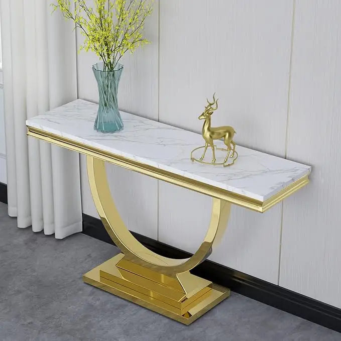 Table with Silver Mirrored Finish U-Shape