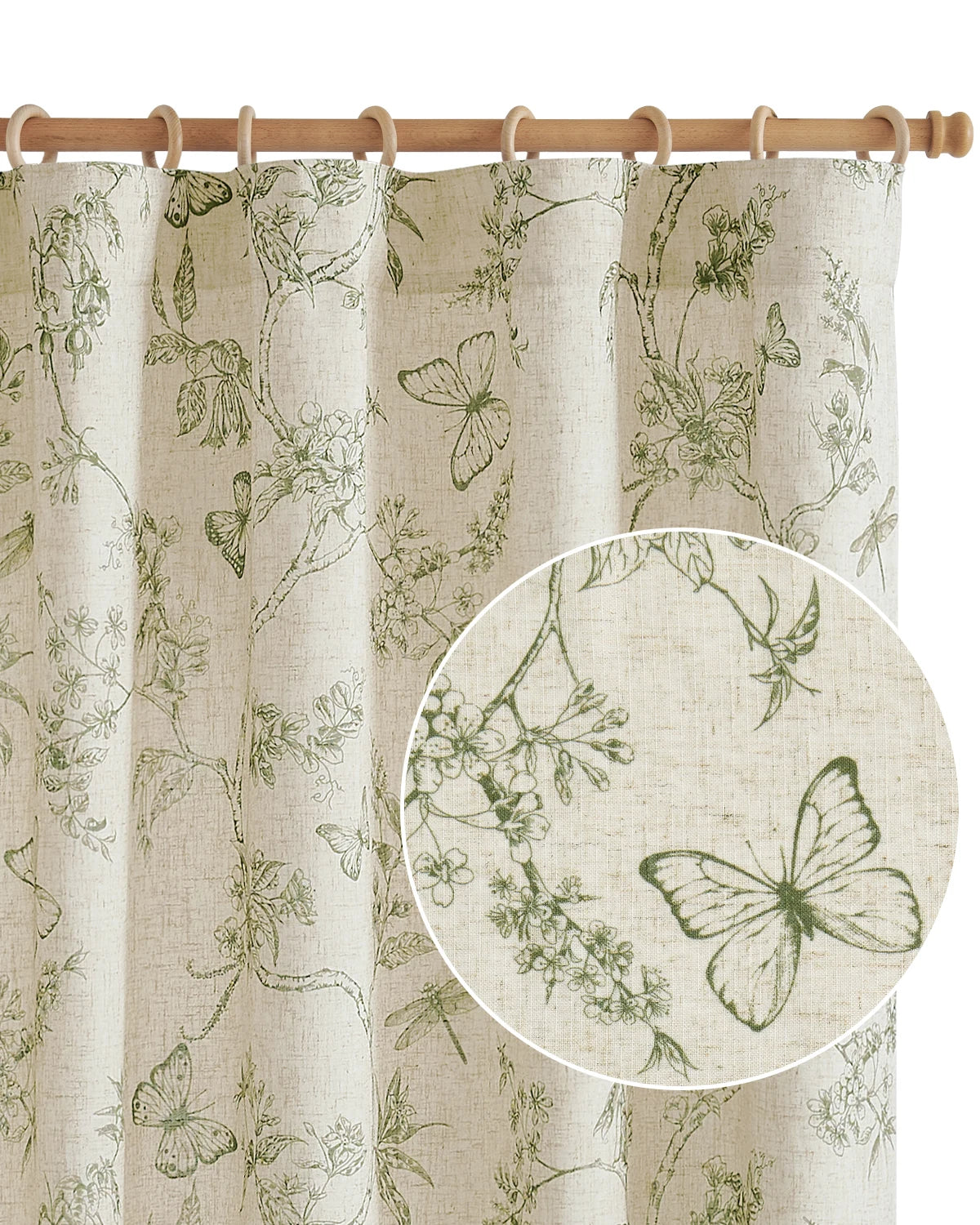 Linen Floral Curtain  2 Pc