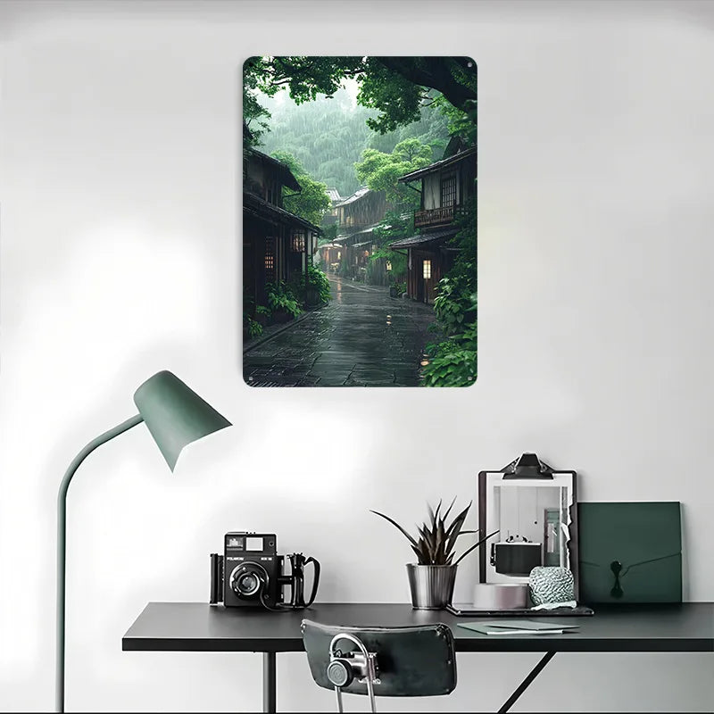 Rainy Street Metal Tin Sign