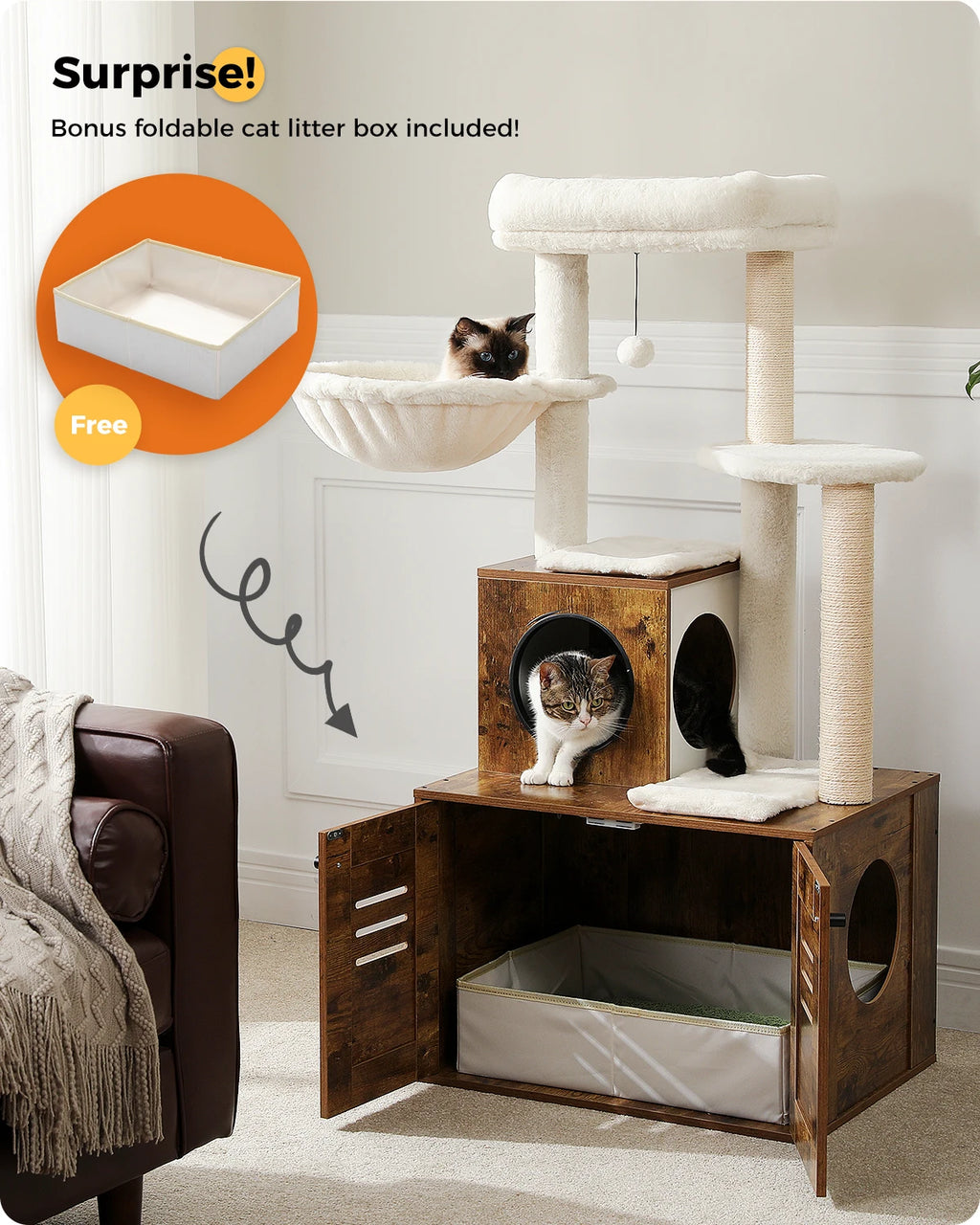 Cat Tree with Condo w/Cat Litter Box