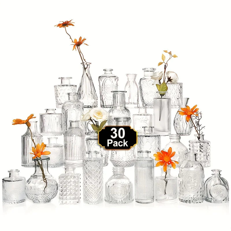30Pc Small Glass Bud Vases Bulk