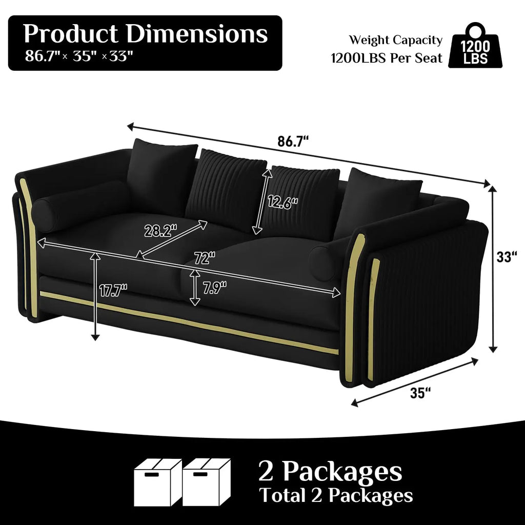 86.7" Luxury Velvet Tufted Sofa