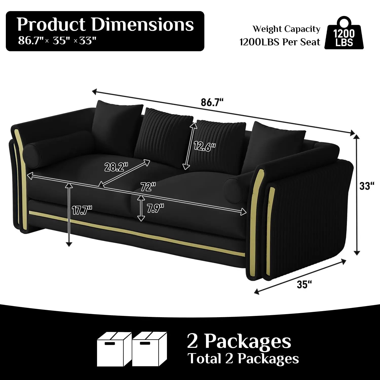 86.7" Luxury Velvet Tufted Sofa