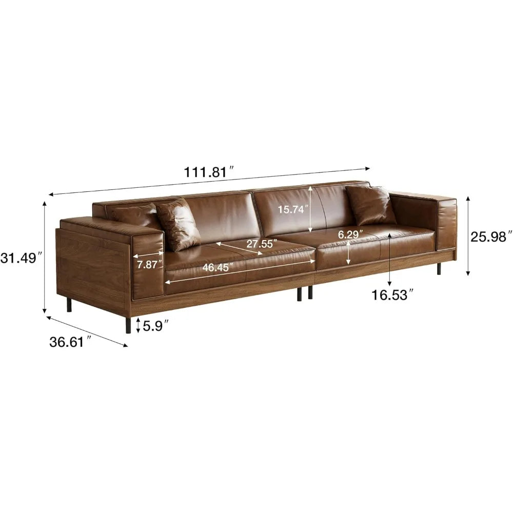 Leather Sofa w/Wood on Sides