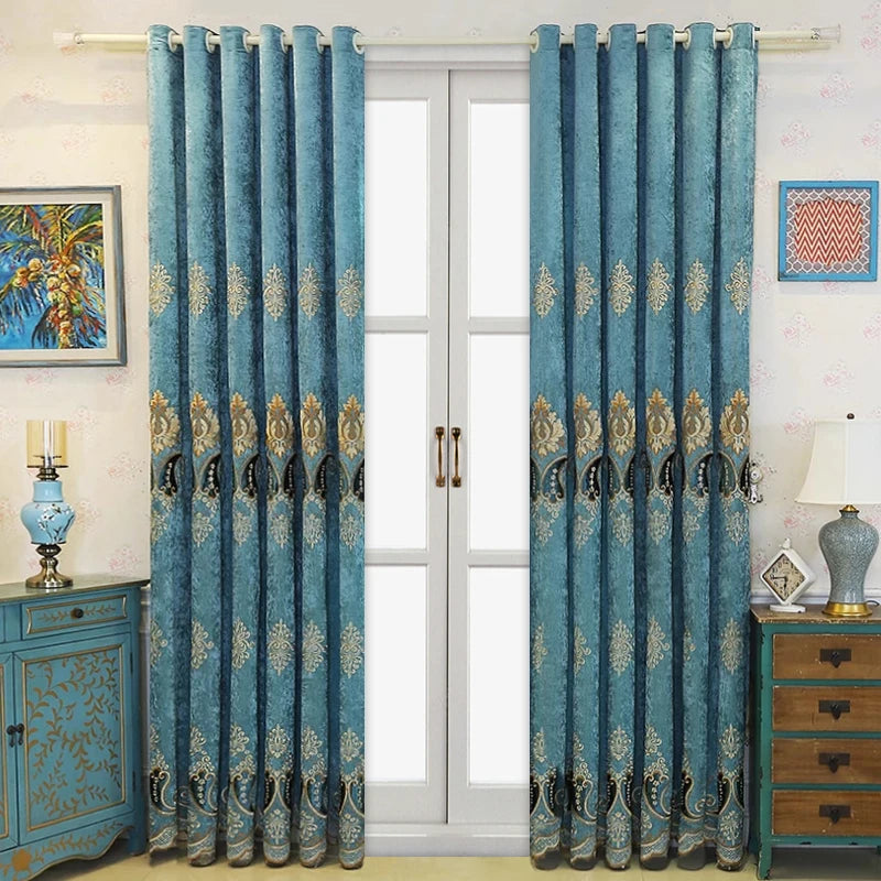 2pc embroidered Chenille curtains