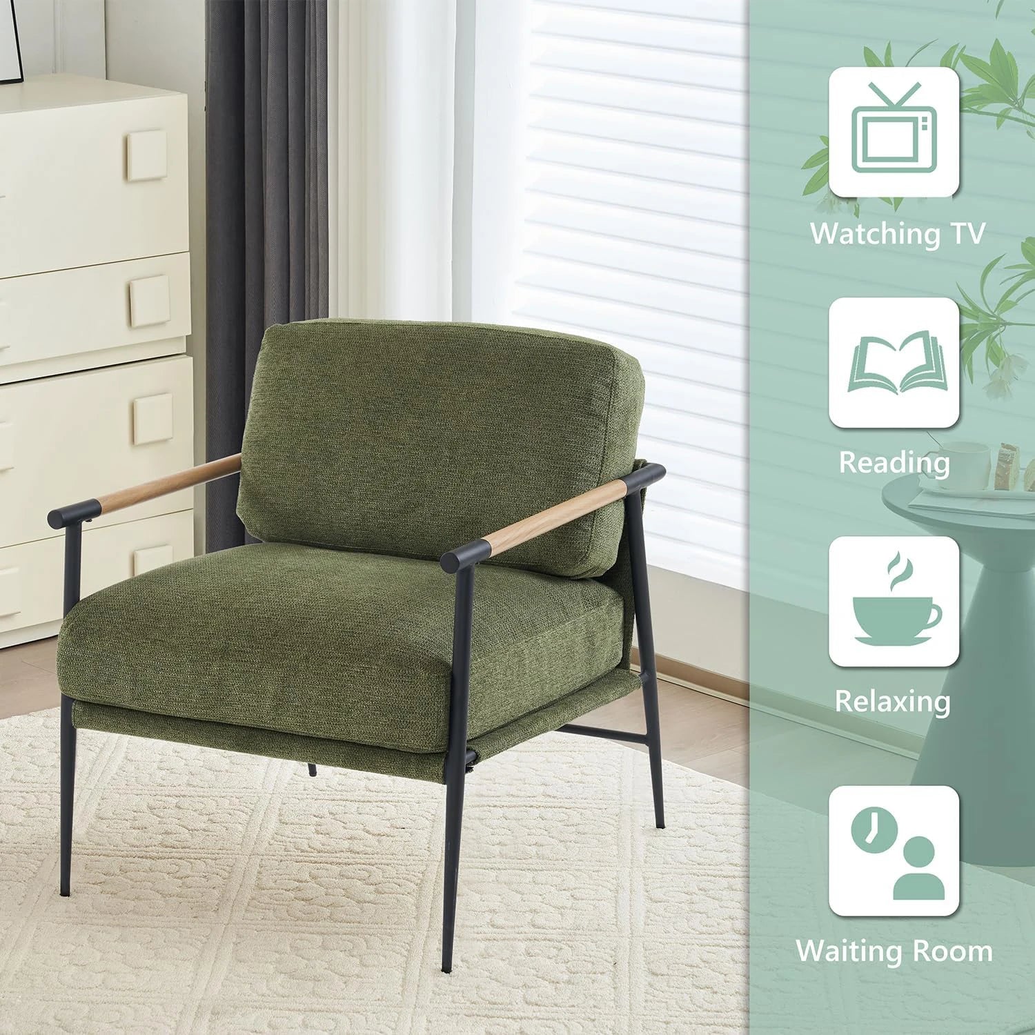 Lounge Chair Chenille, Metal Leg