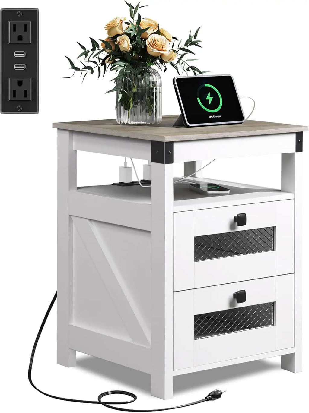 Side Table with Charging Station