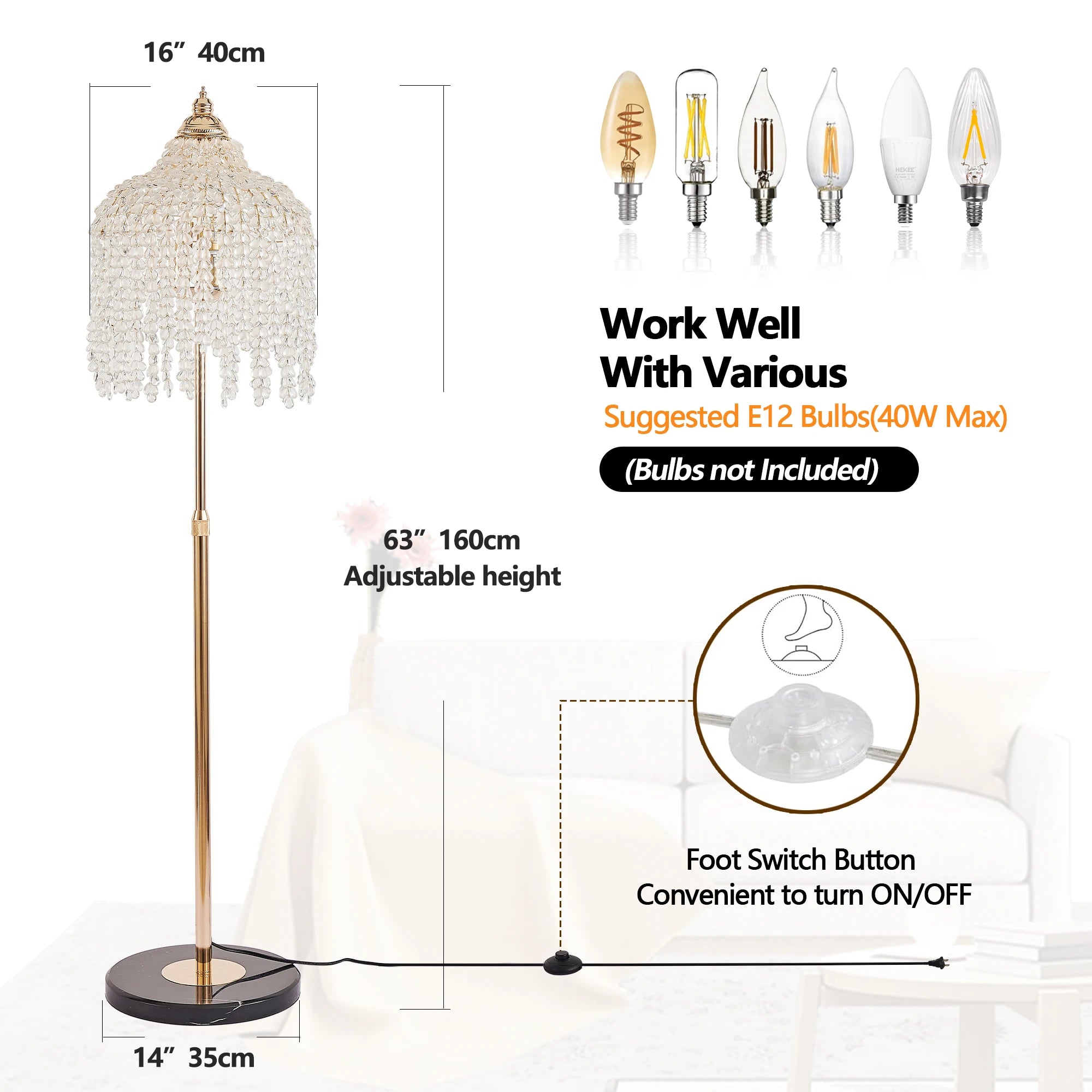 3-Light Elegant Crystal Floor Lamp