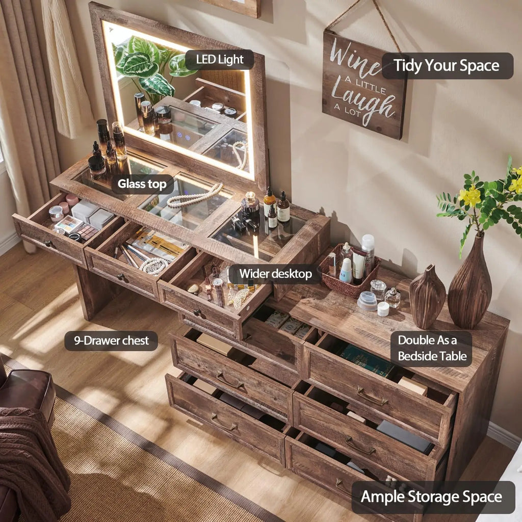 wood bedroom dresser w/glass Top