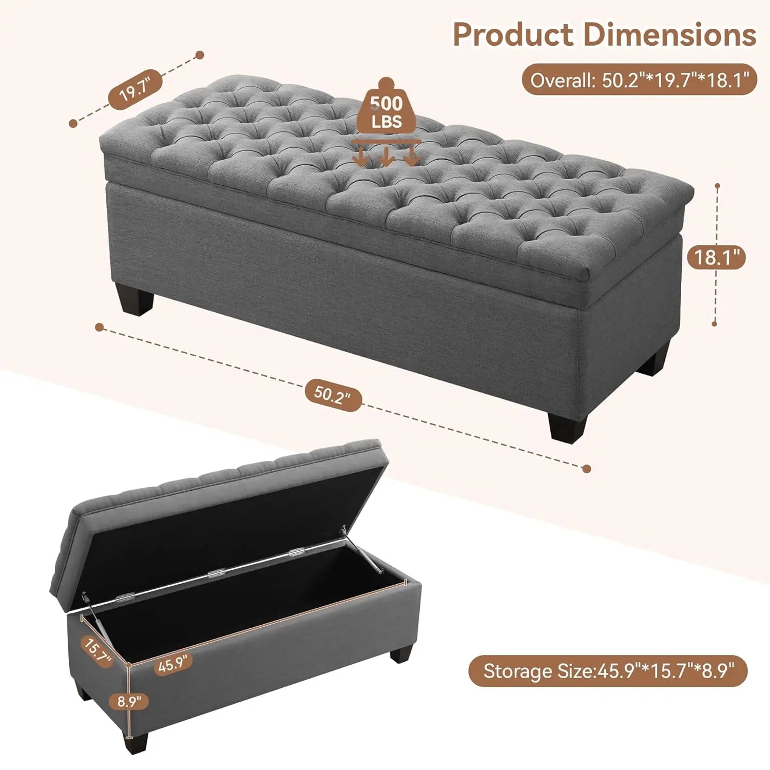 Fabric Storage Ottoman Bench