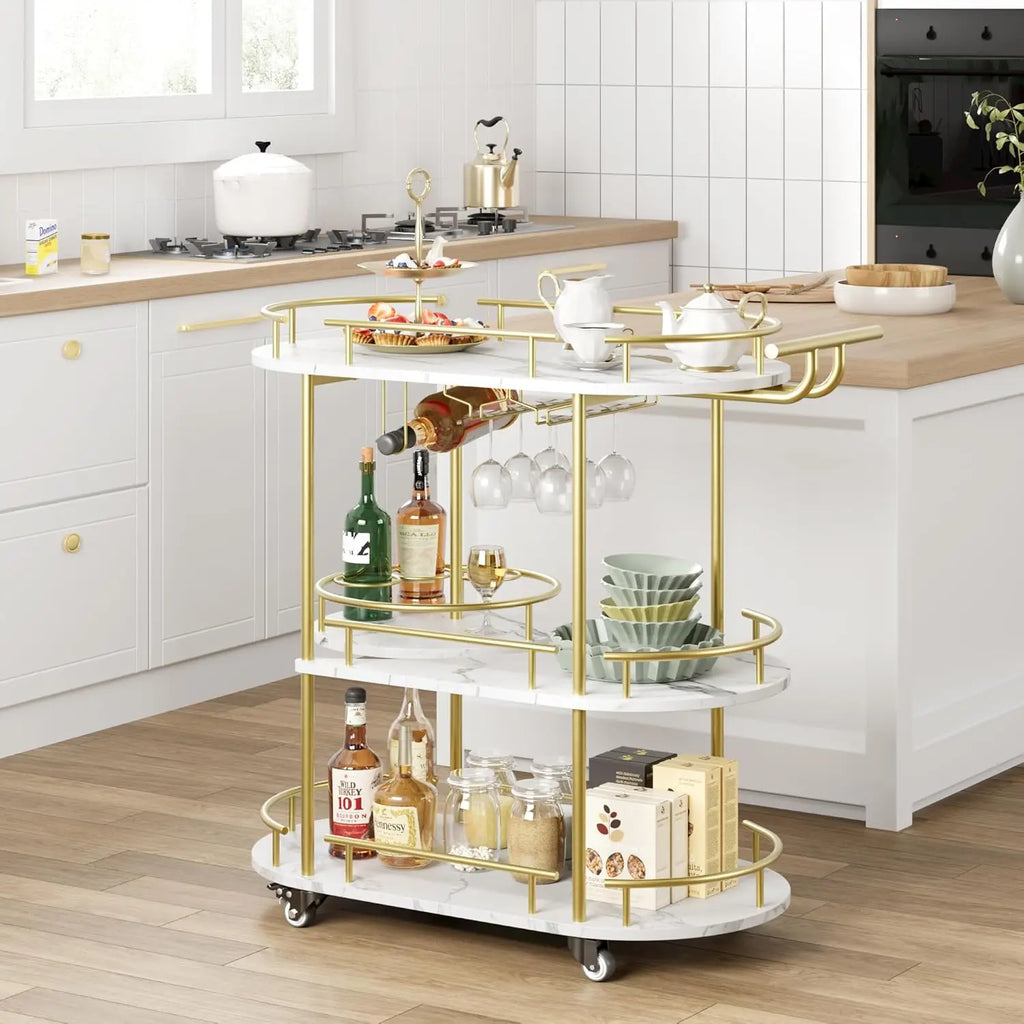 Bar Cart w/4-Tiers Storage Shelves