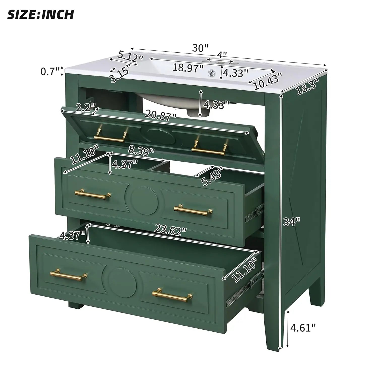 30" Bathroom Vanity w/Ceramic Sink