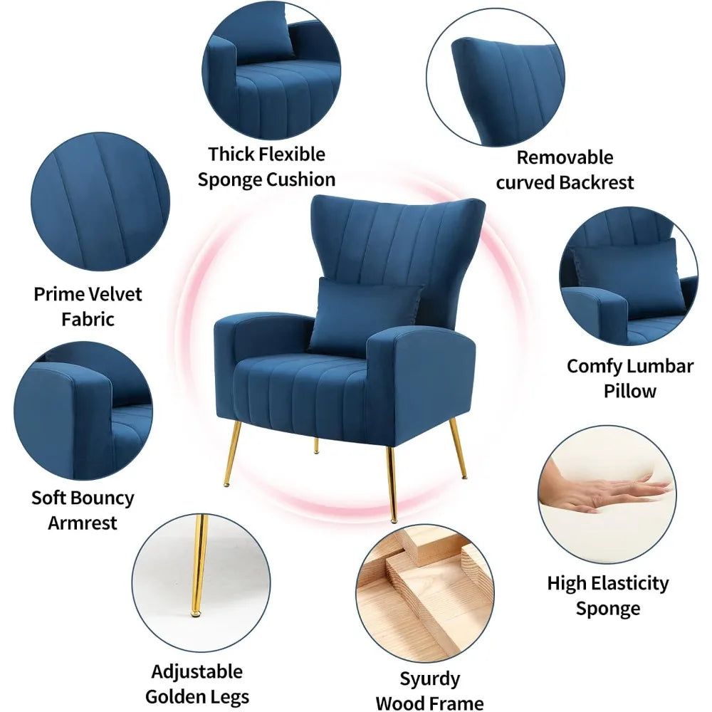 Velvet Accent Armchair w/Pillow