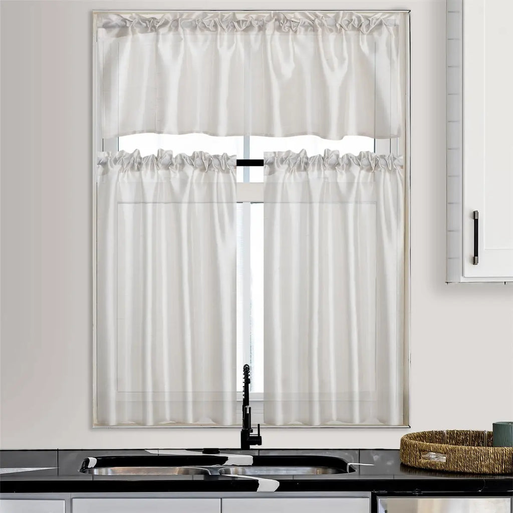 3 Pc Gold Rod Pocket Sheer Curtains