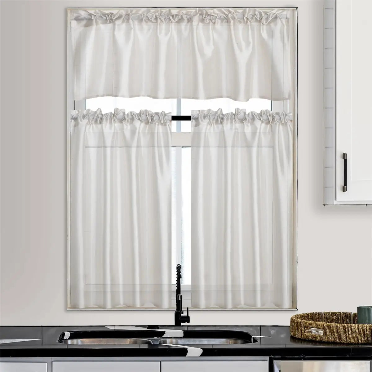 3 Pc Gold Rod Pocket Sheer Curtains