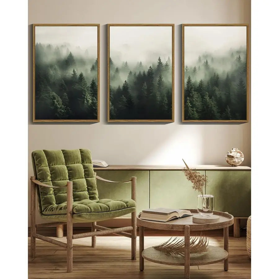 Green Fog Pine Tree Forest Canvas