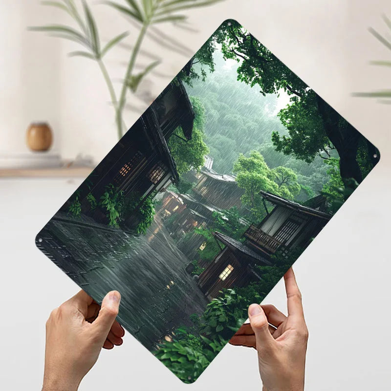 Rainy Street Metal Tin Sign