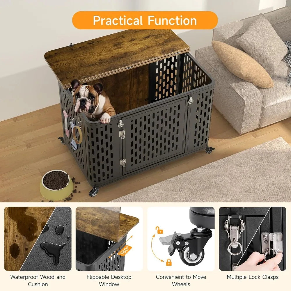 Wooden Dog Crate with Cushion