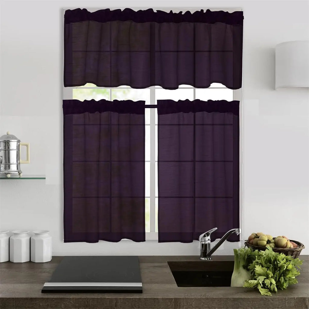 3 Pc Gold Rod Pocket Sheer Curtains