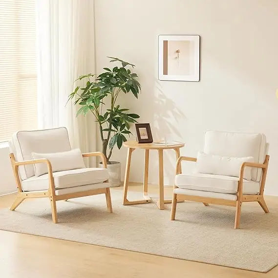 Beige Wood Accent Chairs Set of 2