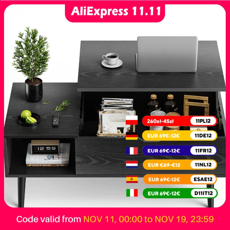 Lift Top Coffee Table w/Storage Shelf