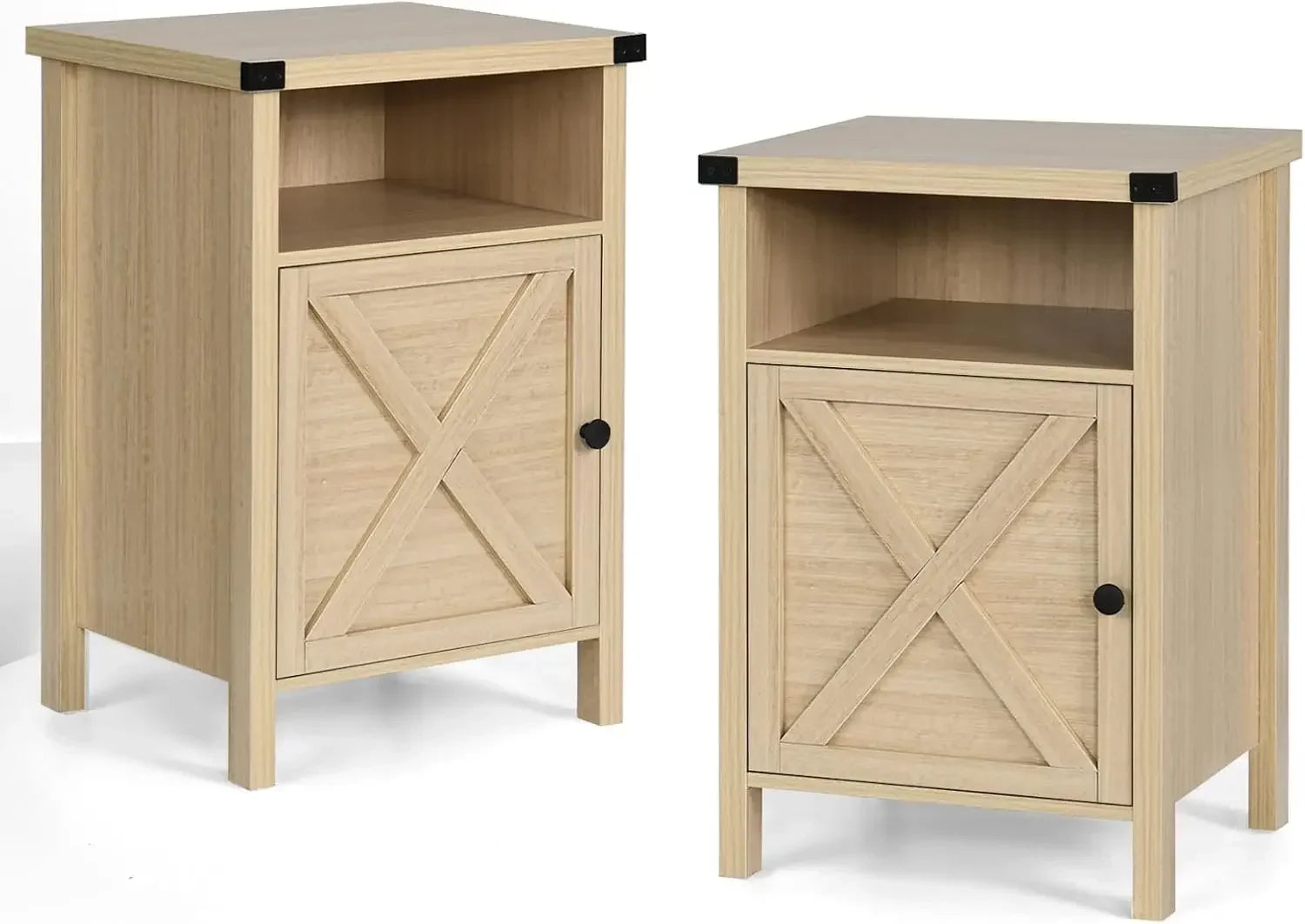 Set of 2 Nightstands with Barn Door
